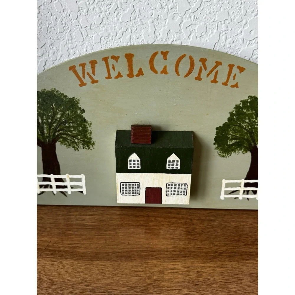 Vintage Hand-Painted Wooden Welcome Sign | Rustic Folk Art Cottage Core Decor